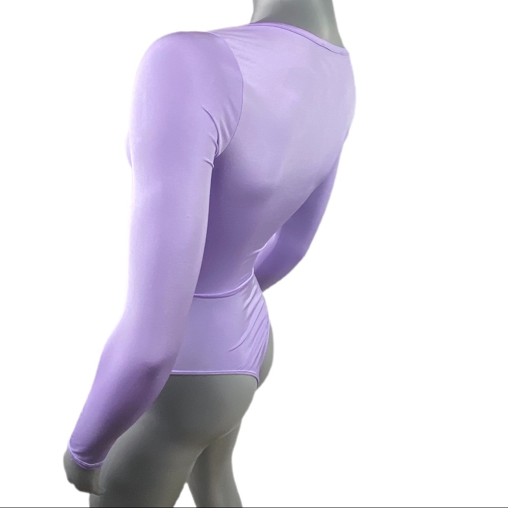 Fashion Nova | Lilac Purple Cut Out Body Suit Long Sleeve Thong back - Picture 5 of 16